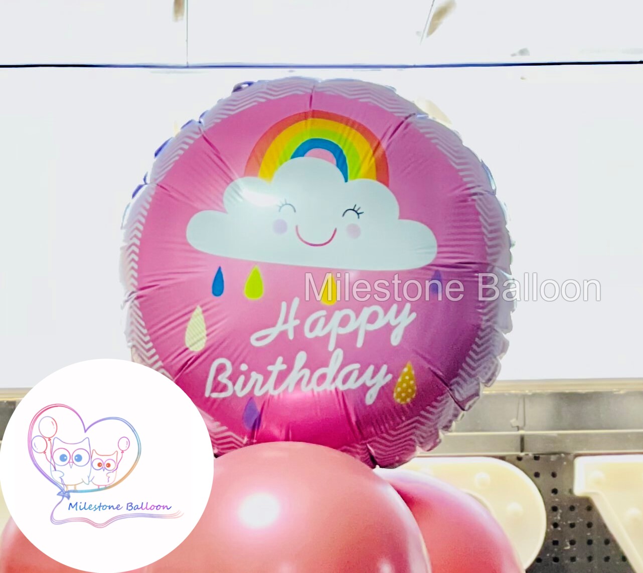 18吋生日彩虹雲朵鋁膜氣球 (粉紅色) FBH4