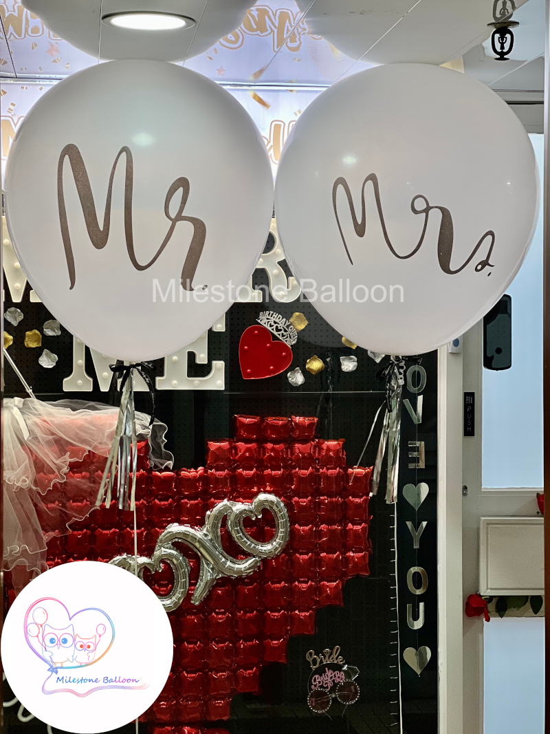 (氦氣版) 36吋大氣球 – Mr Mrs 加1層流蘇 (一對)