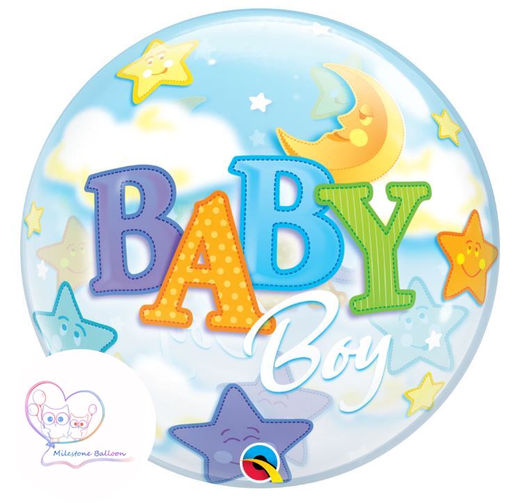 (Made in USA) 22吋 Bubble Balloon (Baby Boy Moon & Stars) 22AQ2