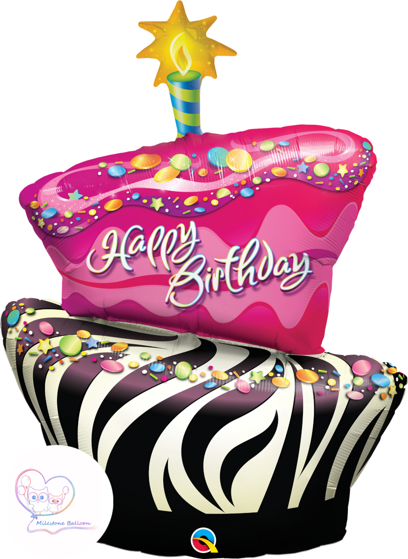 (Made in USA) 41吋生日鋁膜氣球 (Birthday Funky Zebra Stripe Cake) HT3