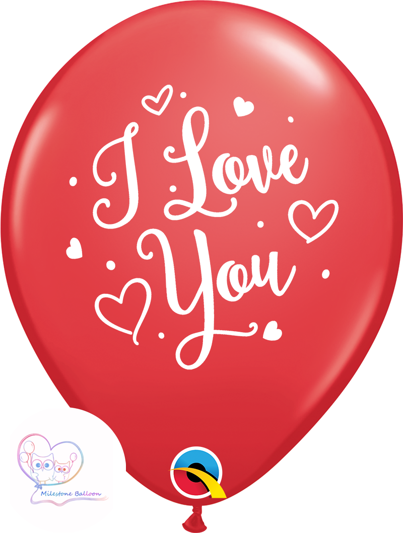 (Made in USA) 11吋 I Love You Hearts Script (Red) (1pc) LSA5-1